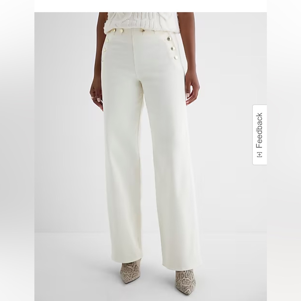 High Waisted Cream Wide Leg Gold Button Jeans